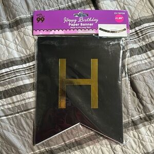 “HAPPY BIRTHDAY” Paper Banner - Black and Gold Birthday Banner